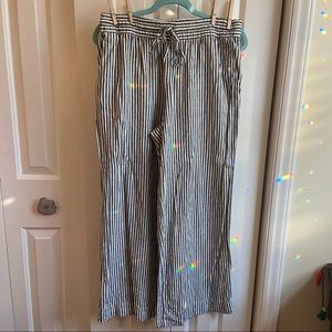 A New Day Linen Striped Wide Leg Soft Pants Drawstring Size Medium